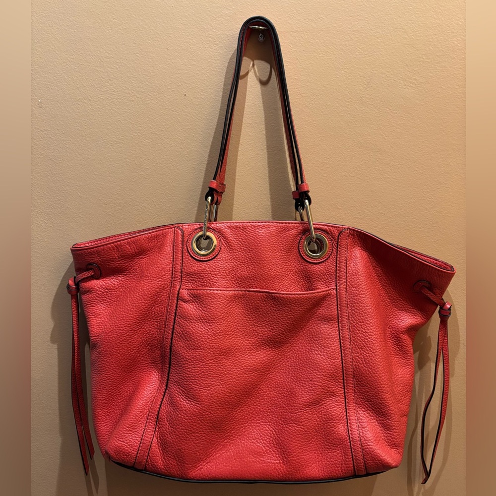 Vince Camuto Faria pebbled leather tote bag gold-tone hardware side drawstrings